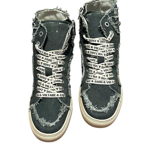 Zadig and Voltaire High Flash Canvas Boomerang Black High Top Sneakers 40 - Picture 5 of 12
